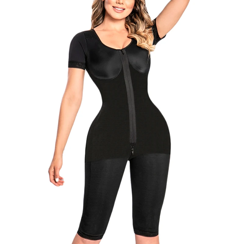 Full Body Flatten Abdomen Body Shaper With Short Sleeves High Waist Slimming Bodysuit Underwear