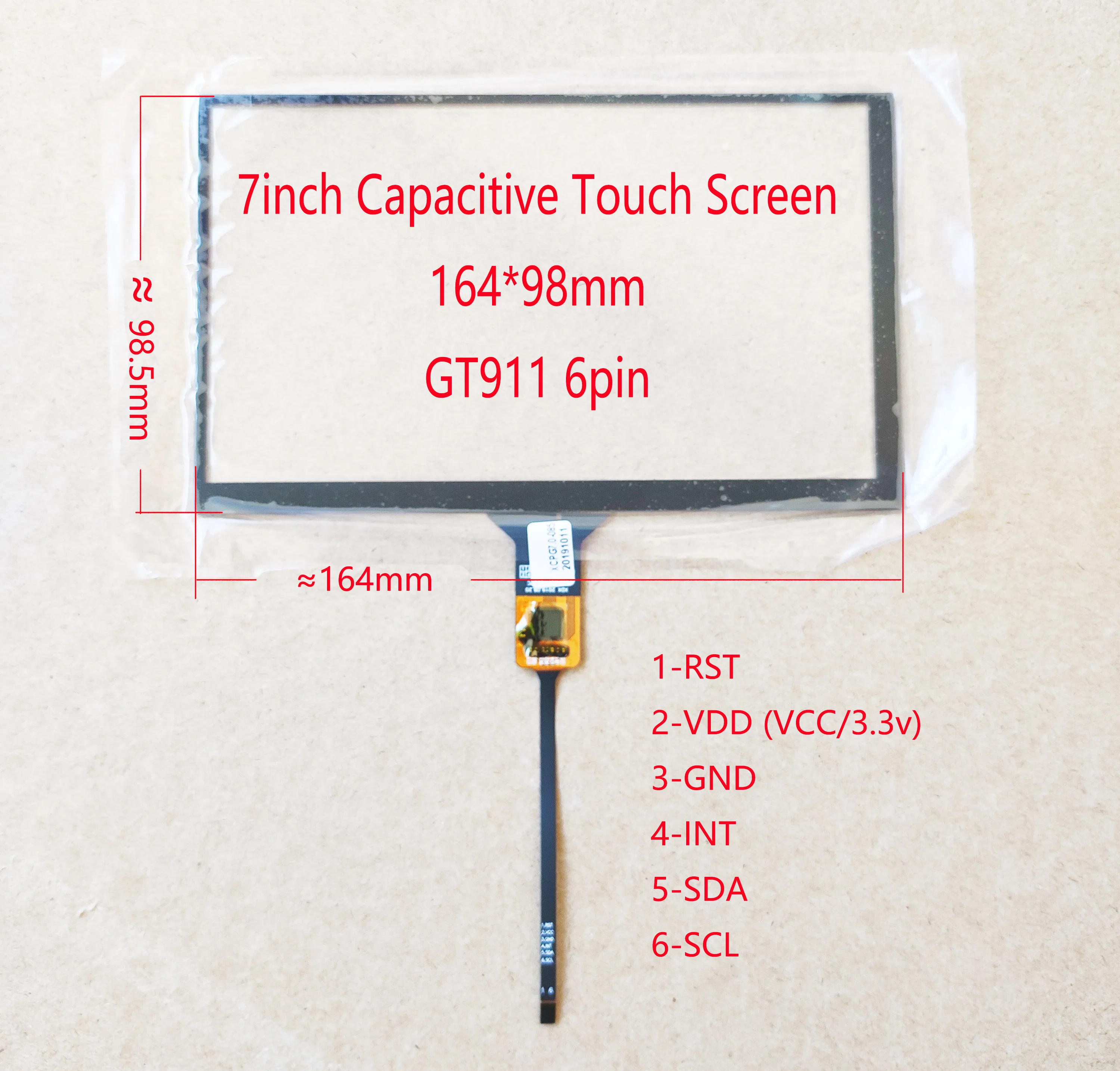 7 inch Car Radio I2C Interface Capacitive Touch Screen Sensors, Digitizers 164mm*99mm 165*100mm GT911 6PIN  For Radio