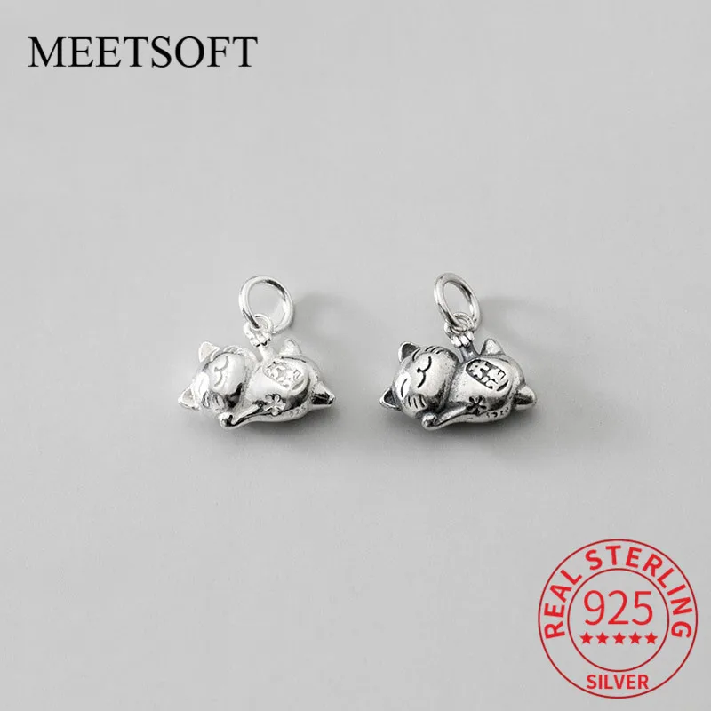 

MEETSOFT Romantic 925 Sterling Silver Retro Cute Cat Hollow Charms of DIY Handmade Jewelry Necklace Deocration Accessories Gift