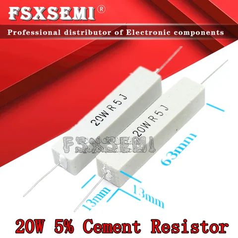 2pcs 20W 5% Cement Resistor Power Resistance 0.1R~ 10K 0.1R 0.5R 10R 50R 0.22 0.33 0.5 1 2 5 8 10 20 22 30 50 100 1K 1.5K 2K ohm