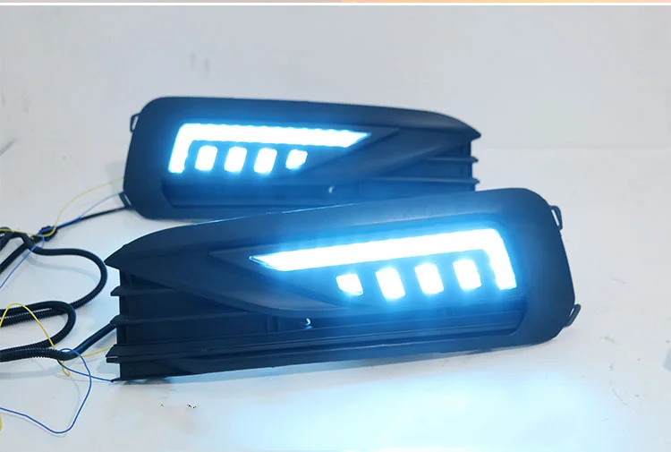 eOsuns led drl daytime running light for Volkswagen Lavida 2018-2019 with Dynamic moving yellow turn signal and blue night light