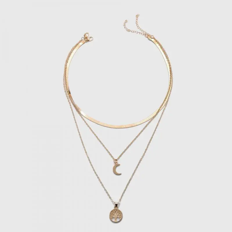 Punk Girl Necklace 2021 Fashion New Necklace Nightclub Exaggerated Geometric Tree Of Life Moon Multilayer Necklace Bohemio Satan image 2