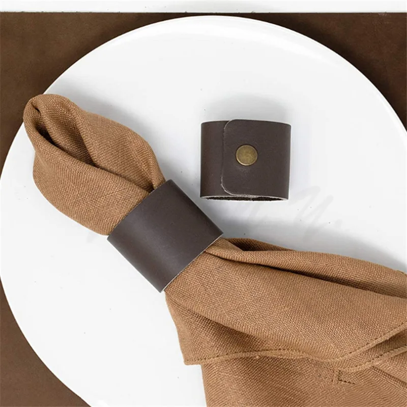 

10pcs European-style leather napkin ring pu leather napkin buckle hotel table supplies portable napkin clip