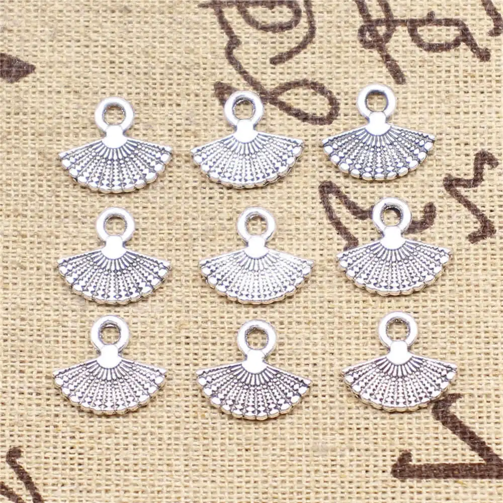 Pendants For Jewelry 14x12mm Fan Charms Antique Silver Color 20pcs