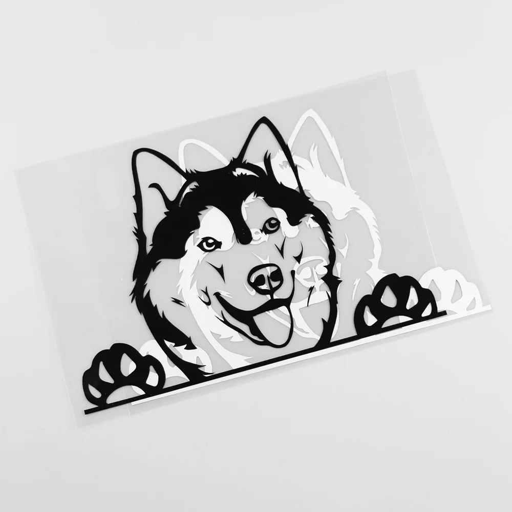 YJZT 17.5CMX11.7CM Cute Husky Dog Peeking Decal Vinyl Fashion Car Stickers Black/Silver