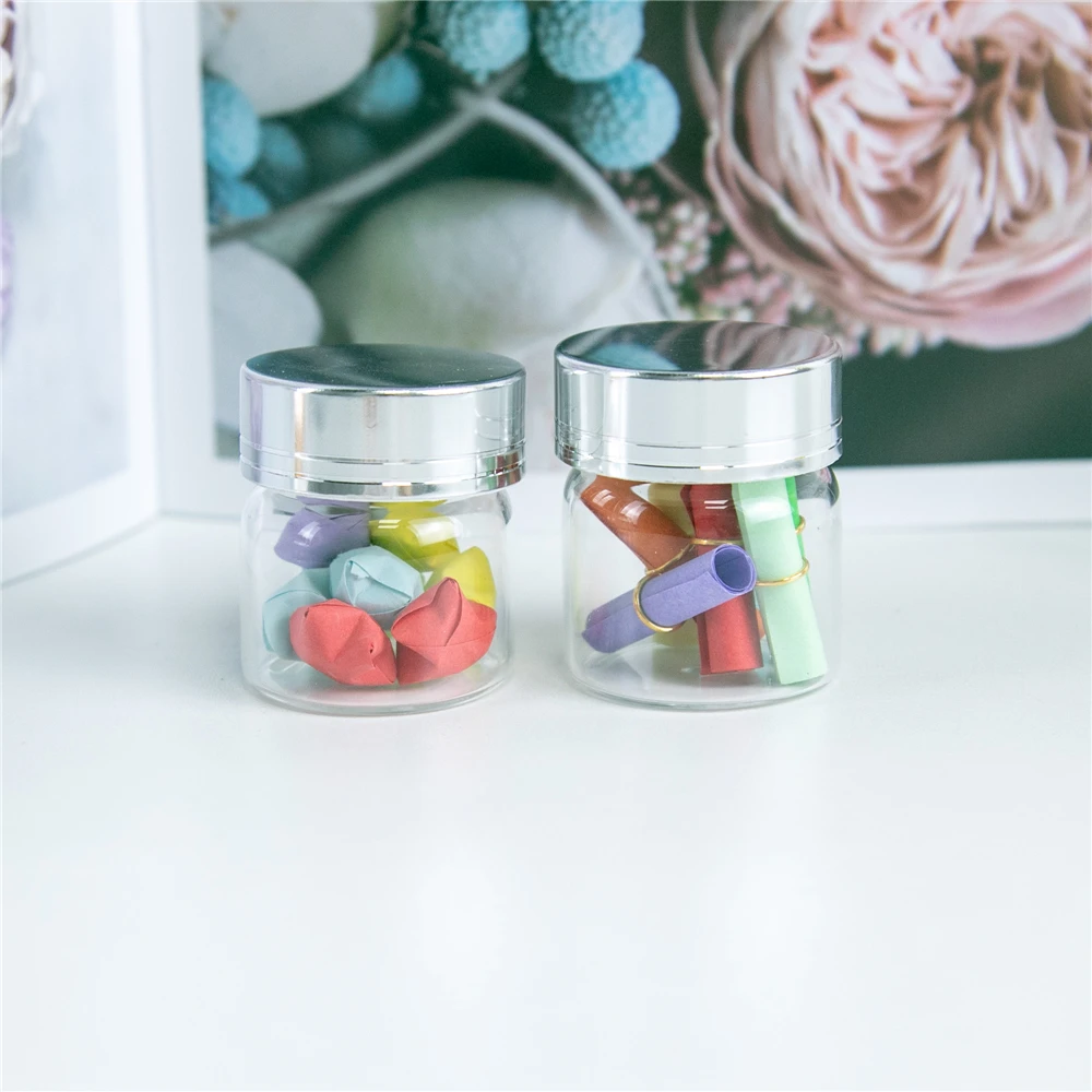 20ml Limpid Glass Container have Screw Plastic Lid with Silver Tangent Cute Wishing Craft Vial Refillable Travel Bottles 24Pcs