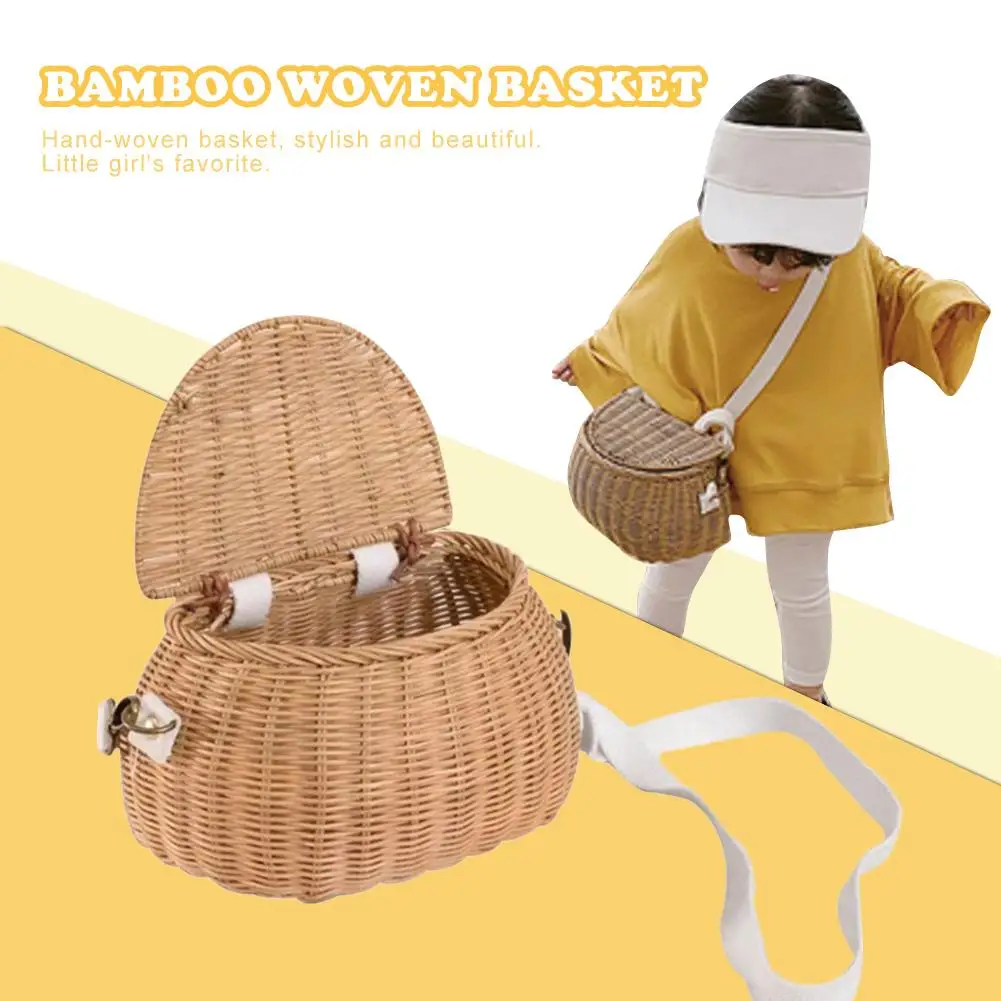 Bicycle Basket, Children Backpack, Bike Tricycle Scooter Supplies, Kids Artificial Weaving Wicker Basket, Kids Bike Front Box