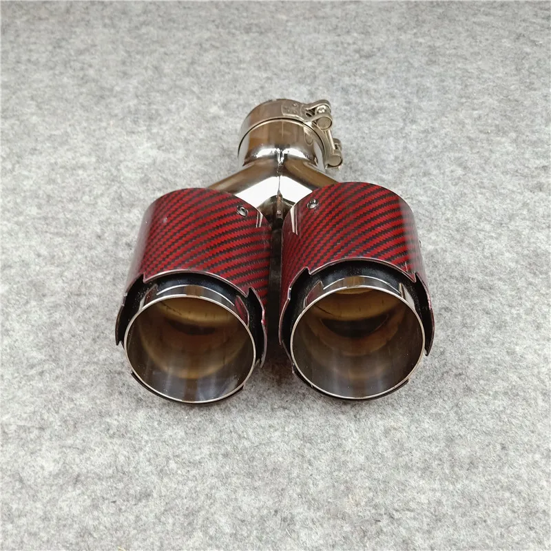 1 Piece Red Car Exhaust Pipe Manifold Fit For All Cars Carbon Fiber Stainless Steel Muffler Tailpipe Nozzles