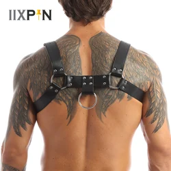 Mens Black Leather Punk Rave Body Chest Harness Gay Clothing Adjustable Buckle Straps Hot Sexy Body Chest Strap Gothic Clubwear