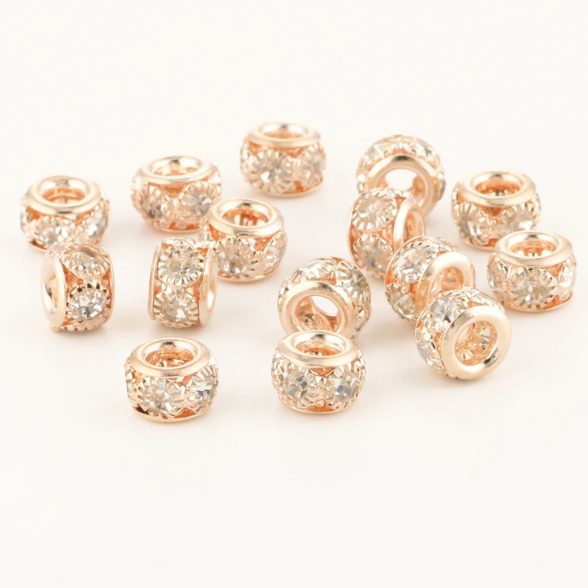 8/10mm Rose Gold Plated Rhinestone Crystal Flat Round Loose Spacer Beads for Jewelry Making DIY Bracelet Charms Accessories