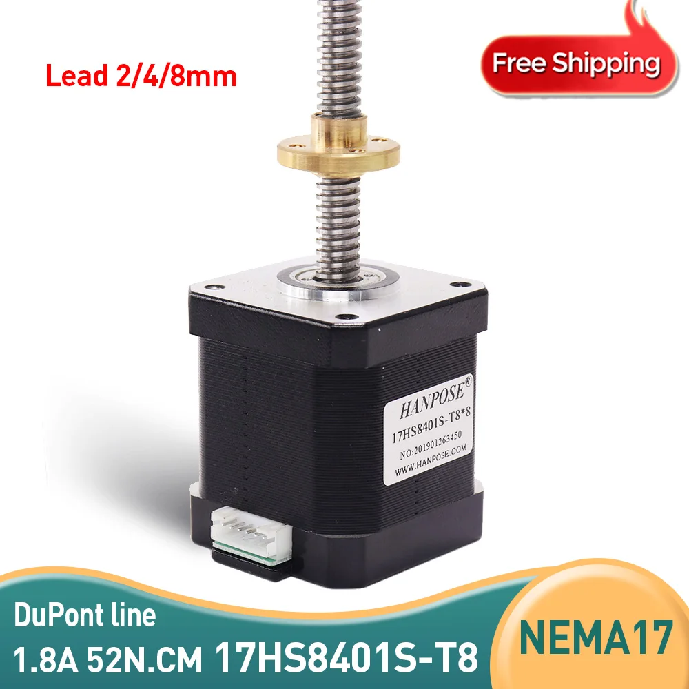 Free shpping nema 17 stepper motor 17HS8401S-T8 lead screw 2/4/8mm 310mm  mill cut cnc engraving machine for 42 motor 3D printer