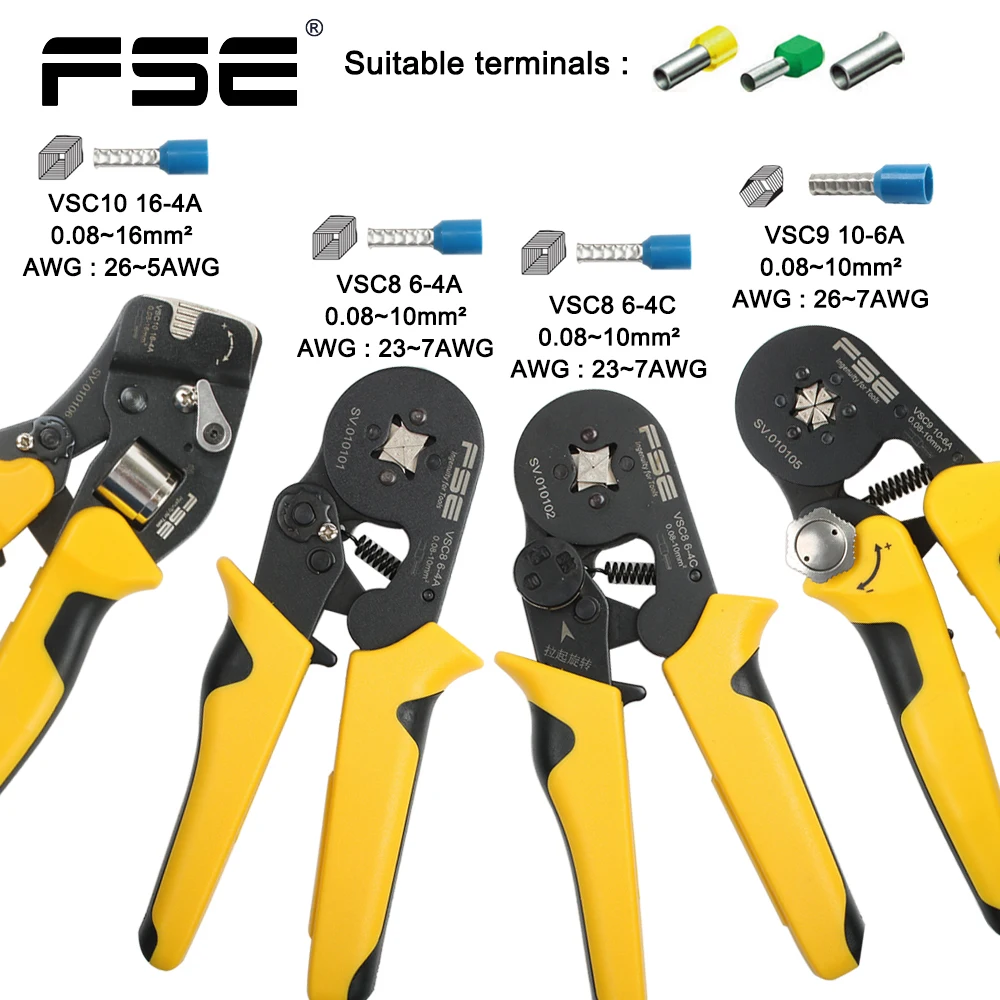 VSC8 16-4A 6-4A 0.25-10mm 23-10AWG Adjustable Precise Crimp Pliers Tube Bootlace Terminal Crimping Hand Tool VSC9 6-4A