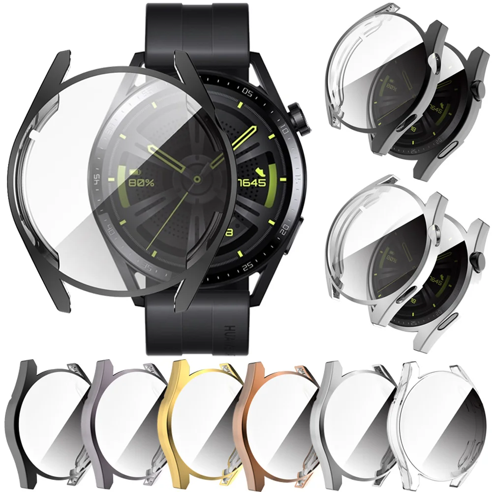 Full Coverage Protective Cover For Huawei Watch GT 3 46mm 42mm Plating TPU Case Protector Frame Shell For Huawei GT 2 Pro / GT2