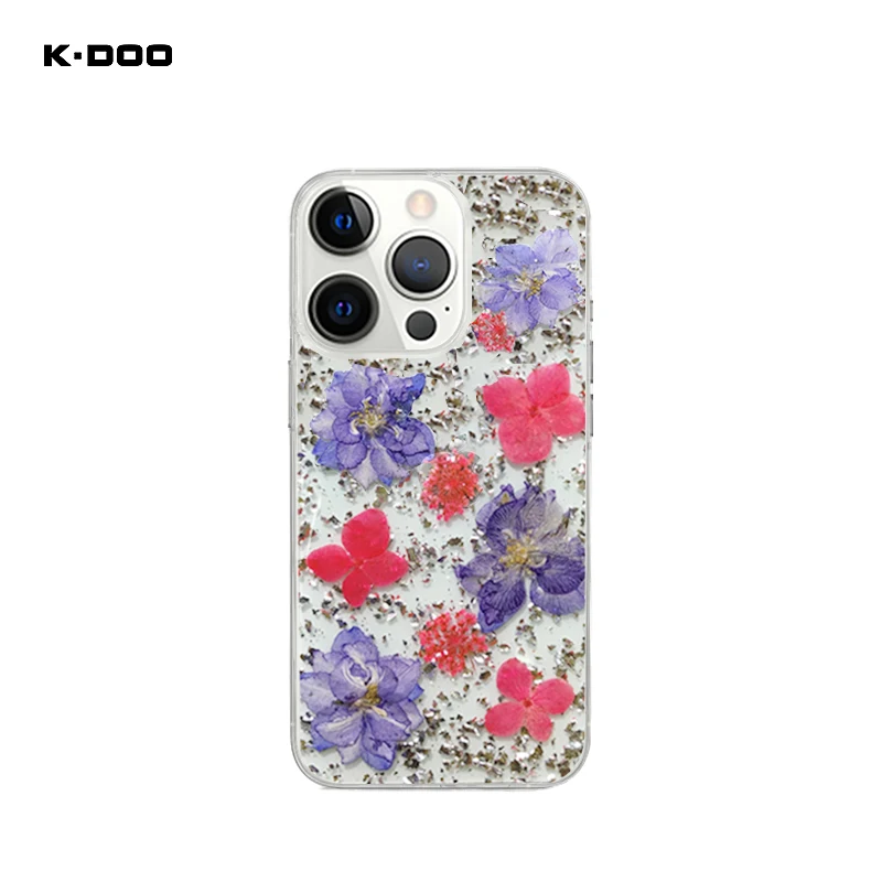 

Задняя крышка K-DOO с цветами, натуральная фольга с сушеными цветами, противоударные задние крышки с прозрачными краями для iPhone 13, 13 mini, 13 pro, 13Promax