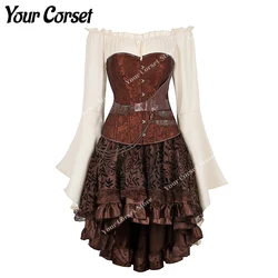 Women Pirate Costumes for Women Steampunk Corset Dresses for Women Pirate Cosplay Costume Renaissance Corset Dress Brown