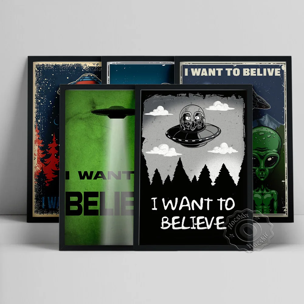 I Want To Believe X File Poster, Science Fiction Film Prints Art, Movie Ufo Wall Art, Living Room Bedroom Home Decor, Fans Gift