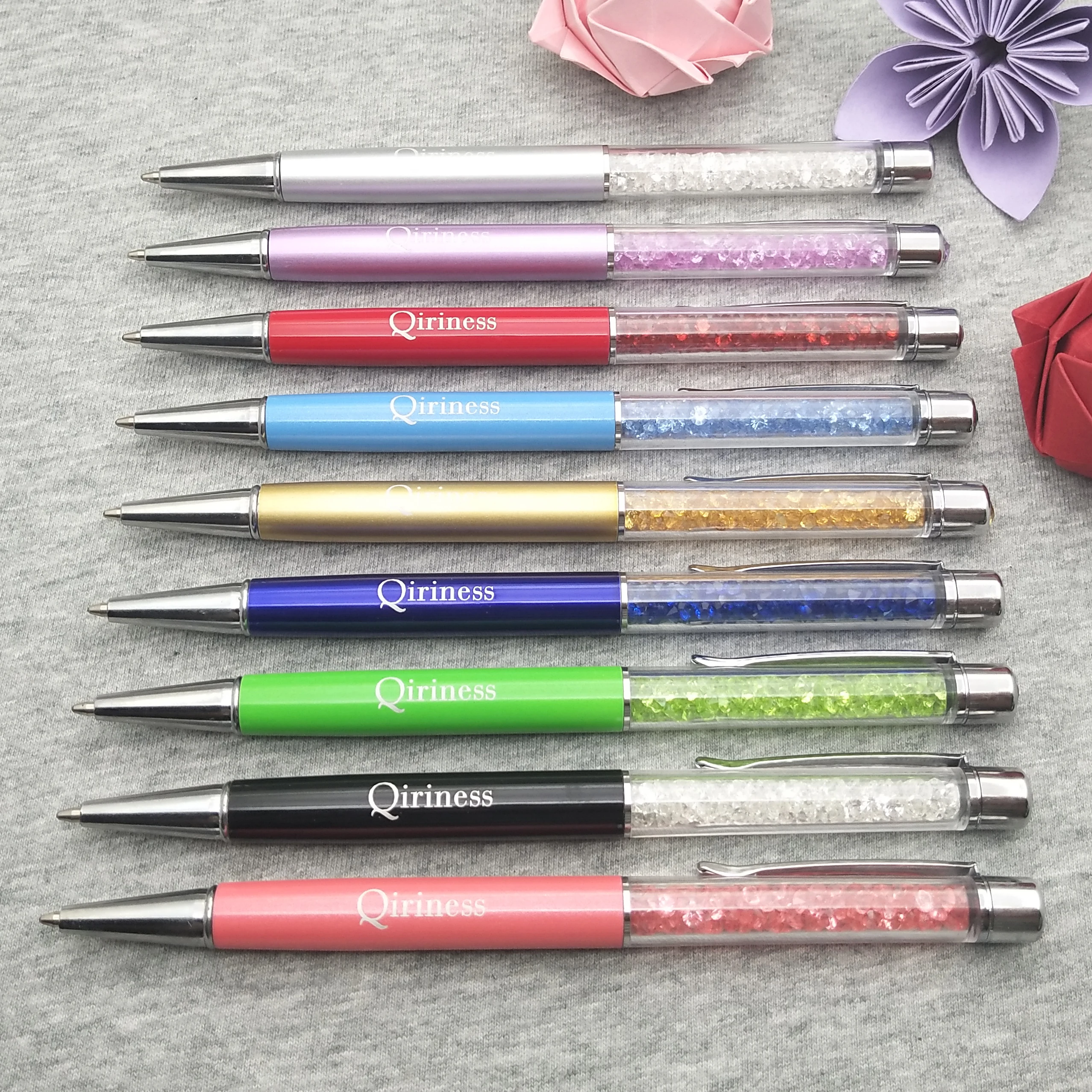 200pcs personalzied crystal pens with diamonds 10colors Free shipping custom printing with your company logo/website/email