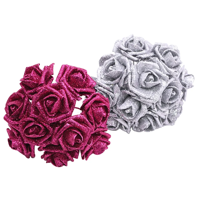 10pcs 6.5cm Glitter Foam Rose Artificial Flower Bridal Bouquet Fake Flower DIY Wreath Craft Christmas Wedding Party Home Decor