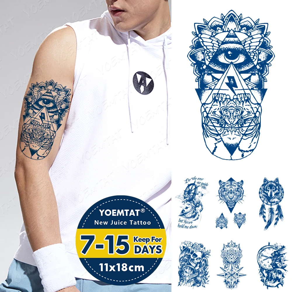 

Juice Ink Lasting Waterproof Tattoo Sticker Eye Clock Tiger Wolf Skull Flash Full Tatoo Geometric Body Art Fake Tatto Men Women