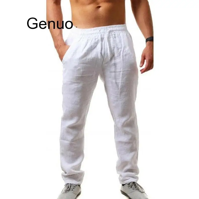 Men Cotton And Linen Trousers Calcas De Linho Verao Calcas Dos Homens Com Cordao Soltas Pantalones Hombre Solidos Harem Pan