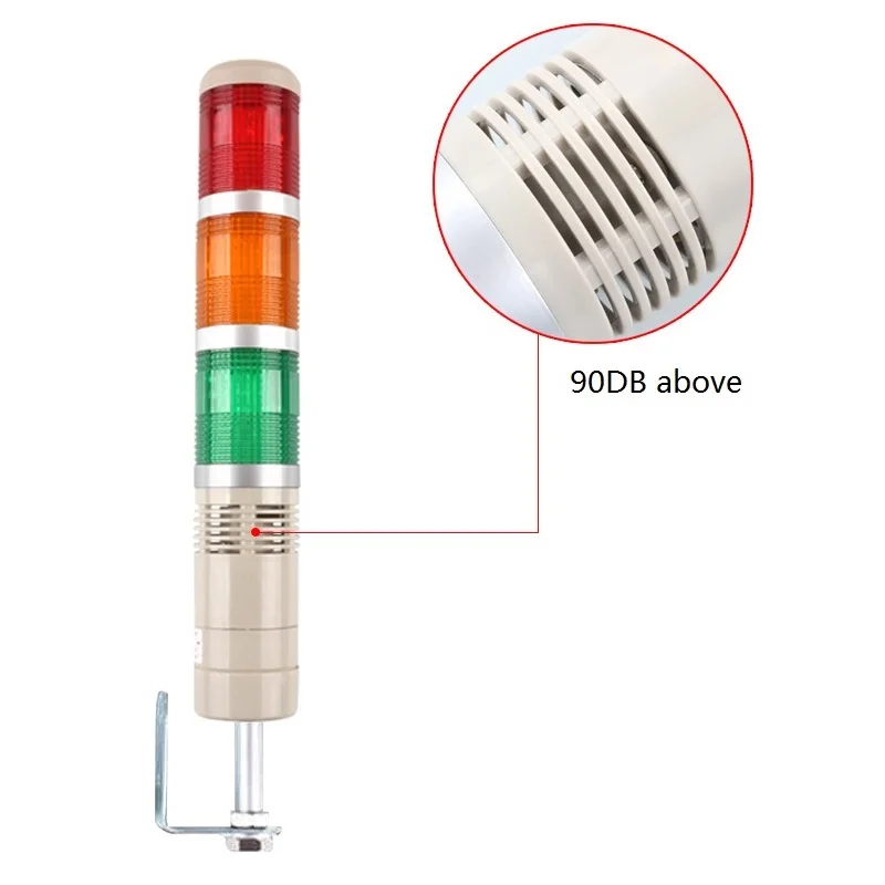 Industrial Stack Alarm Lamp Side Hanging LED Signal Light Tower Warning Light DC12V/24V AC110V/220V with Buzzer