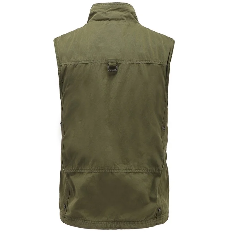 Men Casual Hiking Vest Stand Collar Multi-Pocket Cotton Sleeveless Jacket 2022 Loose Fit Zipper Army Short Waistcoat M-2XL