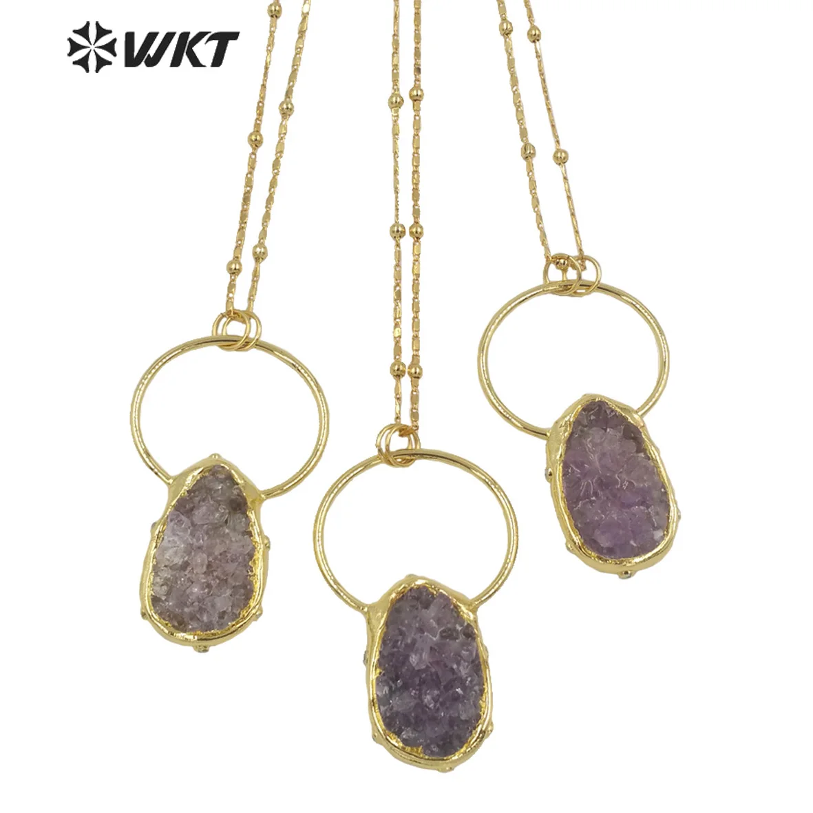 WT-N1333 WKT Hot Sell Fashion Natural Amethysts Necklace Jewelry Accessories With Large Pendant Women Chains Gift Findings