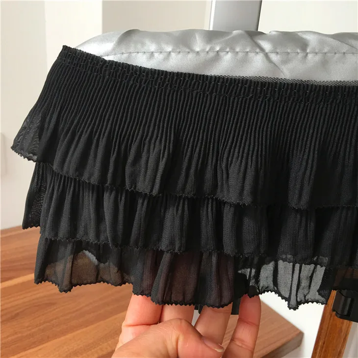 12CM Wide White Black Three-layer Pleated Chiffon Lace Applique Ruffle Trim Ribbon For DIY Crafts Cloth Dress Fringe Decoration