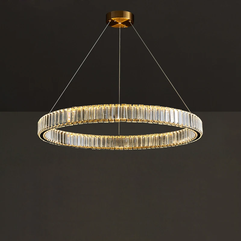 Silver Golden Stainless Steel Crystal Lucky Ring Lustre LED Chandelier Lighting Suspension Luminaire Lampen For Dinning Room