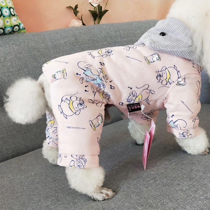 Winter Warm Pet Dog Jumpsuit for Small Dogs Cotton Cartoon Puppy Cat Pajamas Pomeranian Maltese Overalls mascotas gotas Clothes