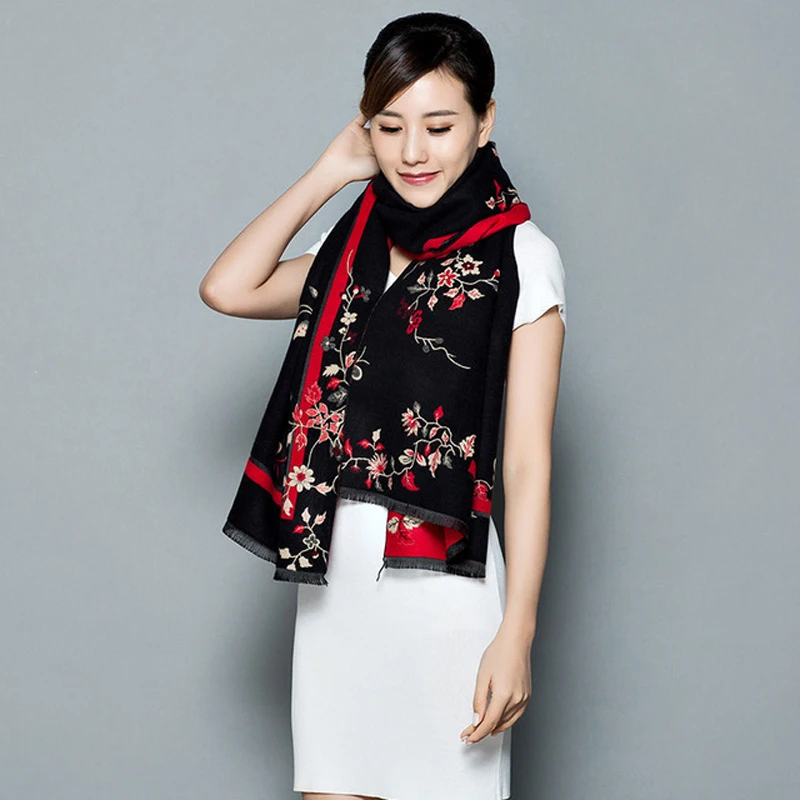 New Cashmere Shawl Winter Women Two Side Scarf Luxury Brand Female Scarves Floral Women Pashmina Shawl Femme Echarpe