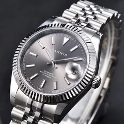 Parnis Gray Dial Men's Watches Calendar Miyota 8215 Movement 21 Jewels Automatic Mechanical Stainless Steel Strap Men Watch