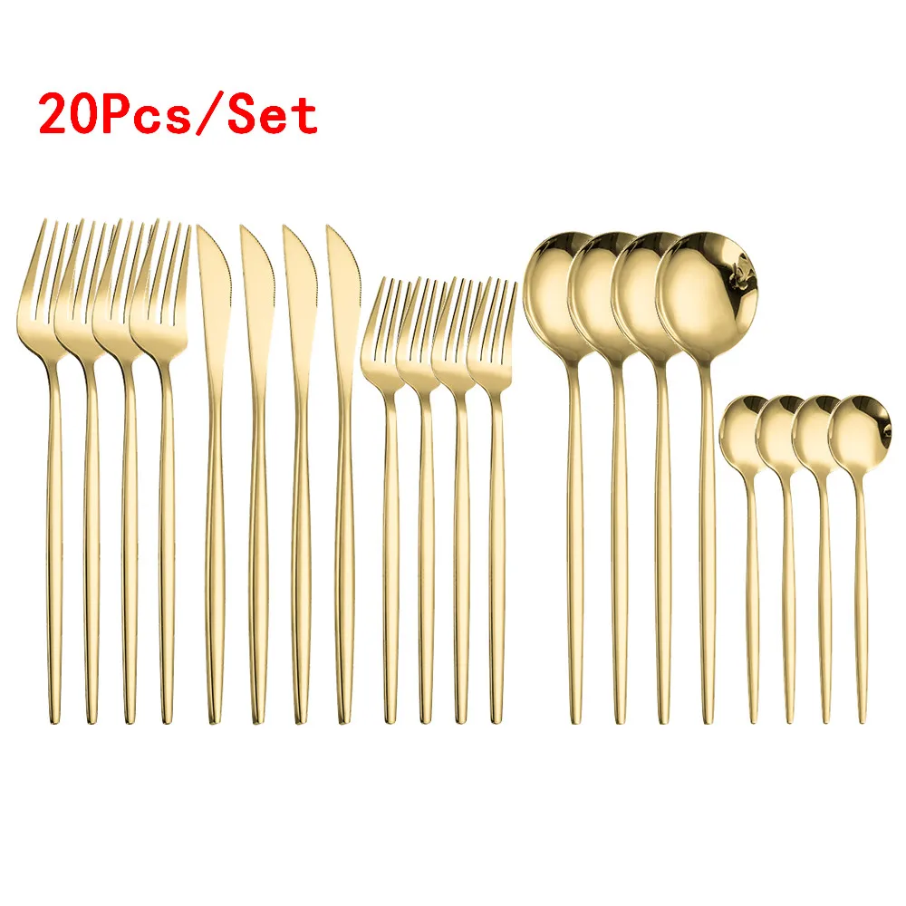 

Gold Cutlery 20Pcs/Set Golden Dinner Knife Spoon and Fork Set Western Cutlery Dinnerware Set Stainless Steel Cutlery Silverware