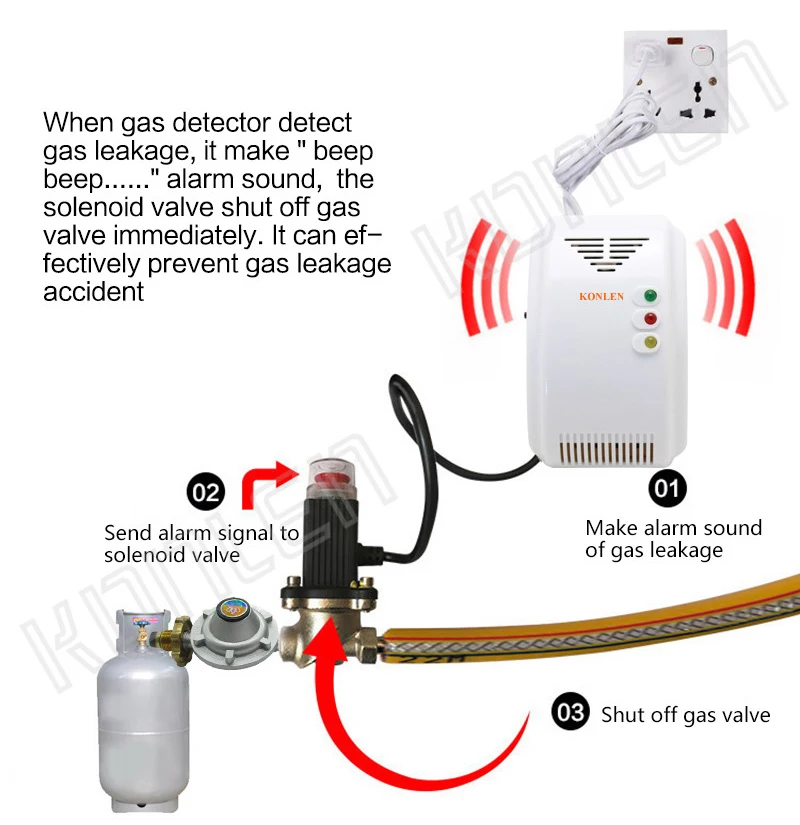 Detalle 4 de Electroválvula Natural LPG Gas Detector Methane CH4 Leak Alarm Sensor Shut Off Smart Solenoid Valve DN20 15 Automatic Control Home Fire Gas y combustible