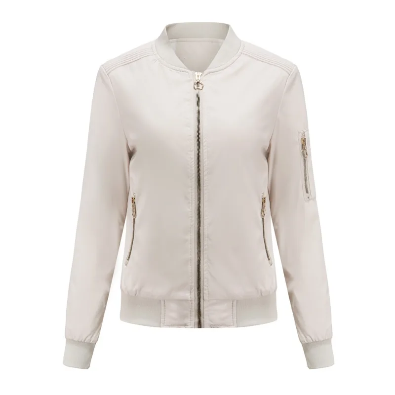 Nové módní dámské bundy 2025 jaro podzim oblečení ležérní baseballový kabát dámská jednobarevná základní bunda svrchní oblečení - náhled 2