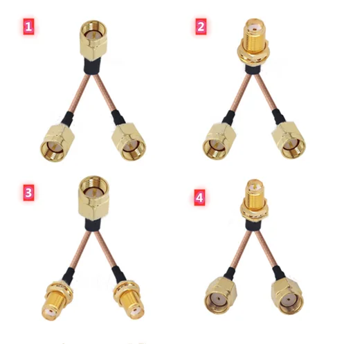 RP SMA/SMA a 2X SMA macho hembra uno en dos tipo Y divisor combinador Cable de extensión de antena WIFI RG316 RF puente Coaxial Pigtail