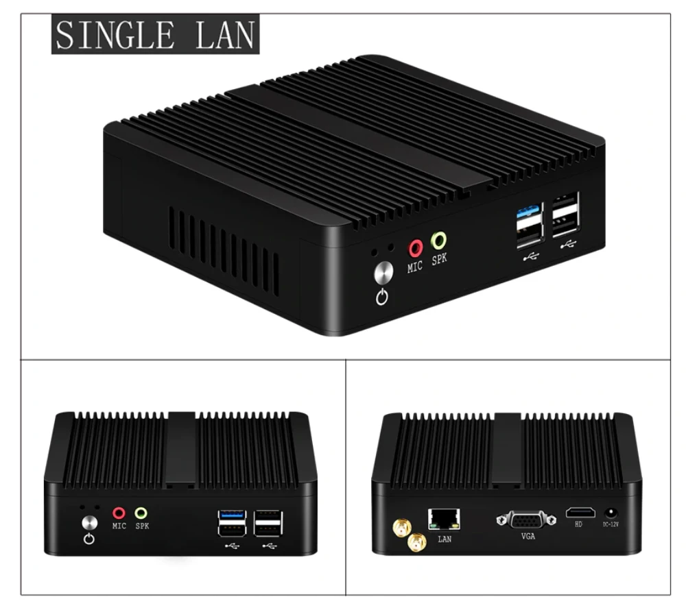 Mini Industrial Fanless Mini PC Intel Celeron J6412 J1900 N2840 Dual Gigabit LAN HDMI VGA 4x USB IoT Windows10/7 Linux Debian