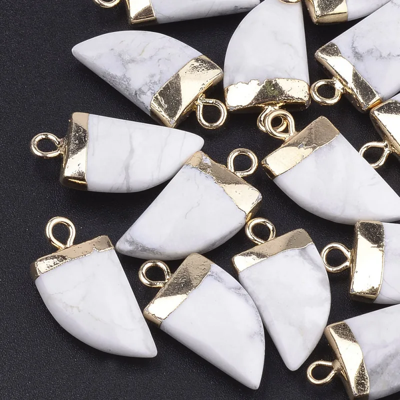 20pcs 21x11x5.5mm Dyed Faceted Natural Synthetic Tusk Shape Pendants Jewelry Making, with Brass Findings With 2mm Hole F80