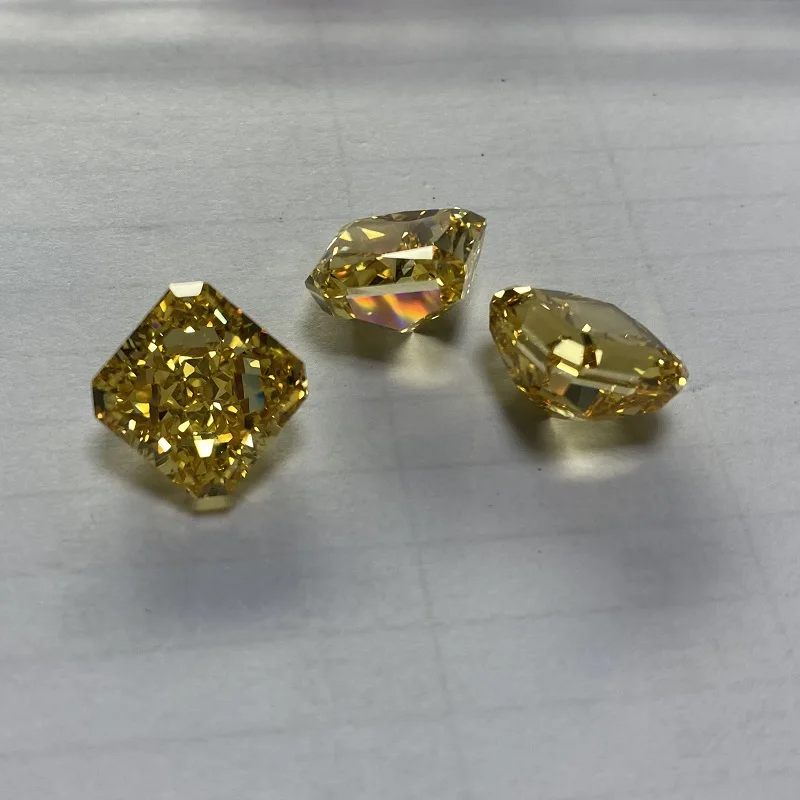 Pirmiana High Quality Fancy Vivid Yellow Crushed Ice Cutting Square Shape Cubic Zircona Loose Gemstone for Jewelry Making