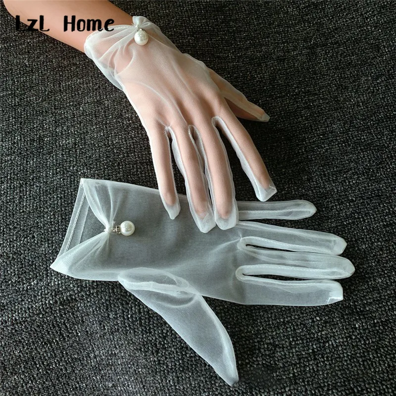 LzL Home Bridal Gloves Wedding Gloves White Translucent Gauze Woman Gloves Summer Sun Protection Ladies Fingered Gloves