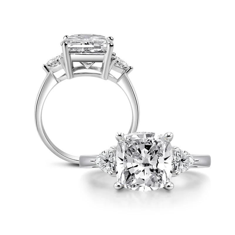 Anziw 5 Carat Cushion Cut Engagement Rings for Women 925 Sterling Silver 3-Stone Anniversary Wedding Ring