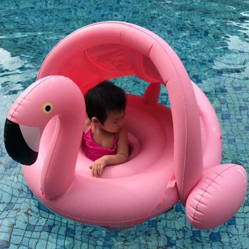 

Baby Inflatable Flamingo Swan Pool Float with Sunshade Ride-On Swimming Ring Safe Seat Water Toys Infant Circle For Baby 0-4T