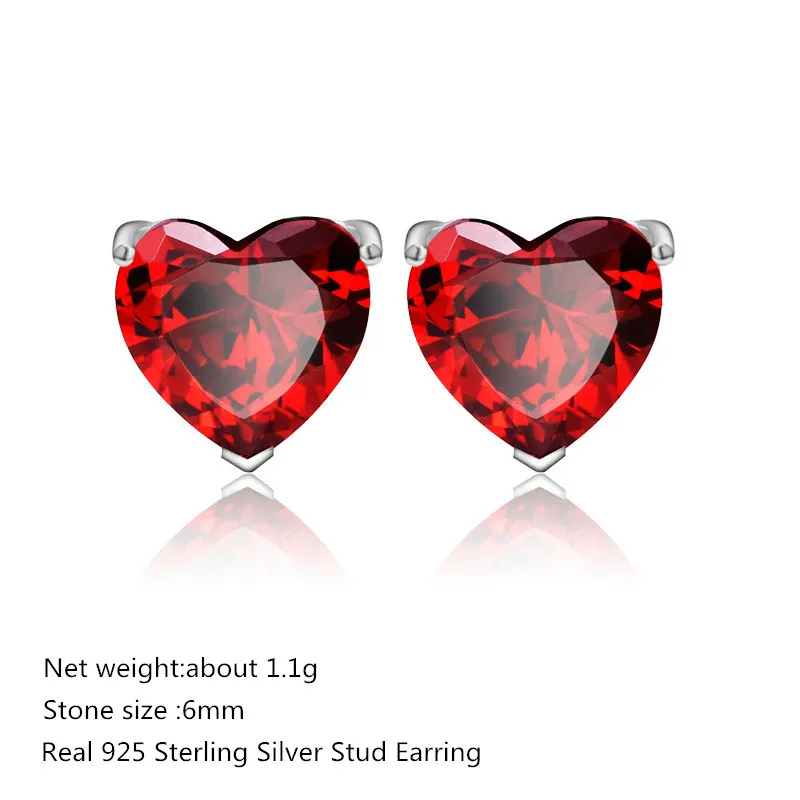 Buyee 925 Sterling Silver Small Stud Earring 6mm NATURAL CRYSTAL Heart Earring for Women Girl Red Gems Fine Jewelry Earring