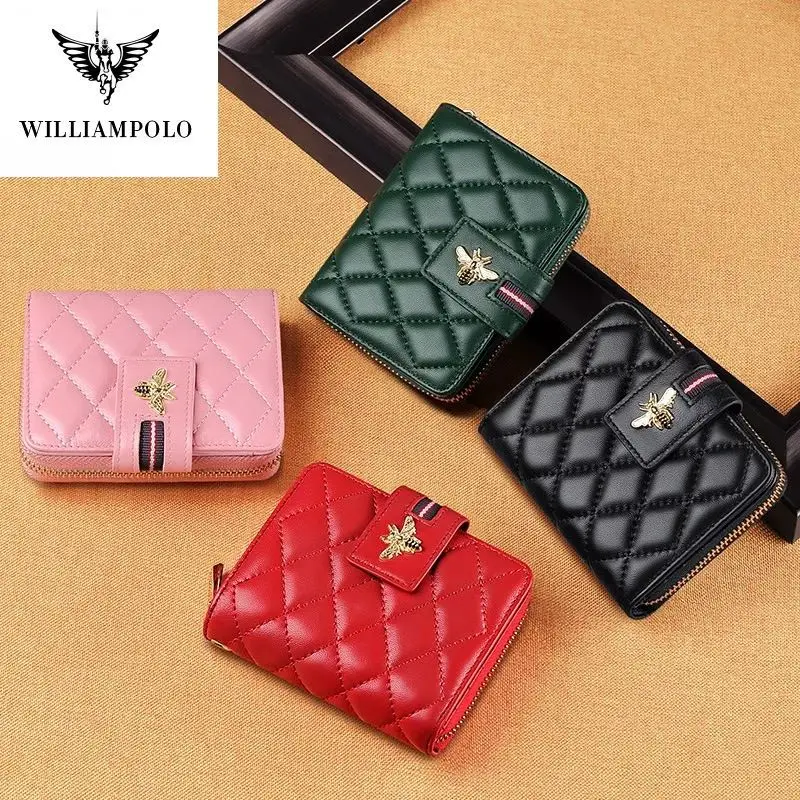 WILLIAMPOLO Short Wallet Super Soft Leather Women's Casual Fashion Credit Card Wallet sheepskin Purse #191455