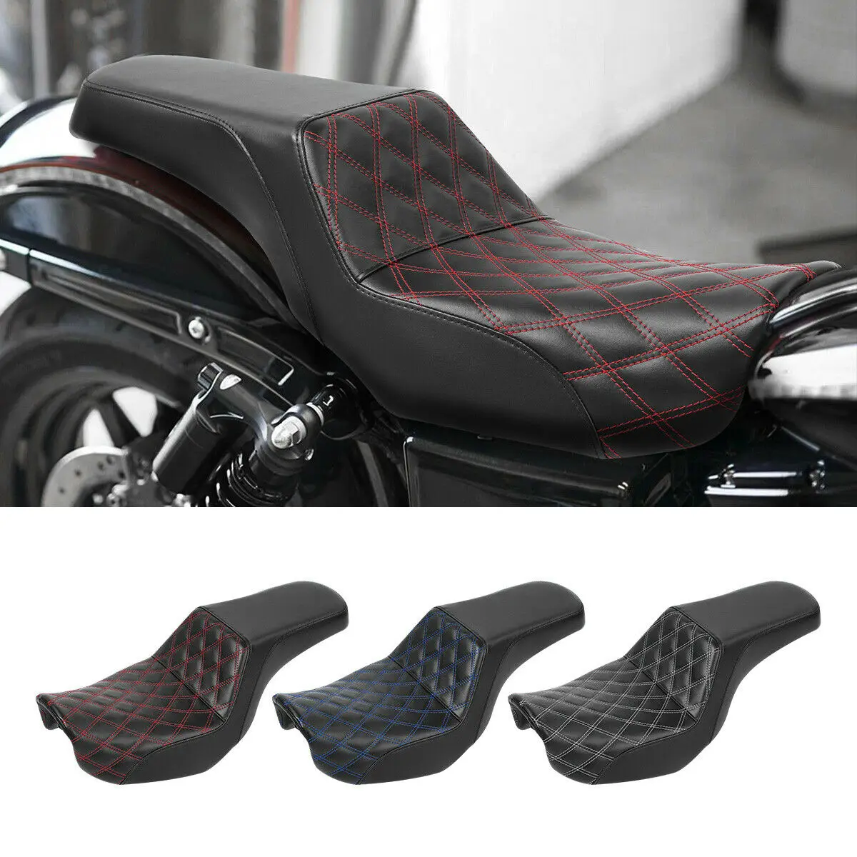 Motorcycle Seat For Harley Dyna Fat Street Bob Low Rider Super Wide Glide Custom 2006-2017 FXD FXDWG FLD Rider Driver Passenger