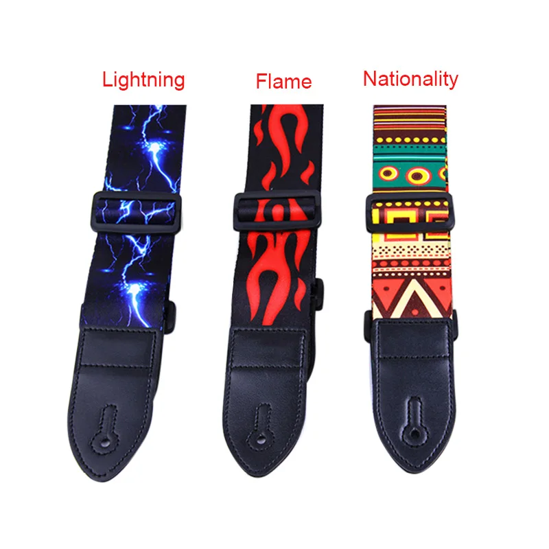 

Pu Leather Guitar Strap Adjustable Belt Lightning Flame Pattern For Bass Folk Acoustic Guitar Electric Guitar Accessorie