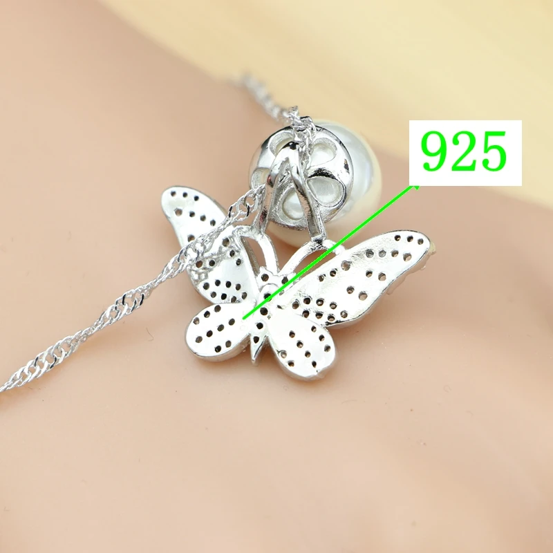 925 Silver Bridal Jewelry Sets White Cubic Zirconia Pearl for Women Butterfly Earrings/Ring/Pendant/Necklace view 5