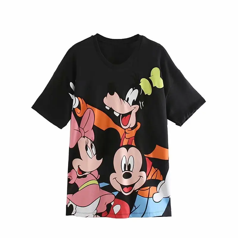 Summer Mickey Mouse and Friends Tshirt Wild Print Short-Sleeve Shirt Women Shirts Kawaii Korean Clothes Plus Size Women Cotton