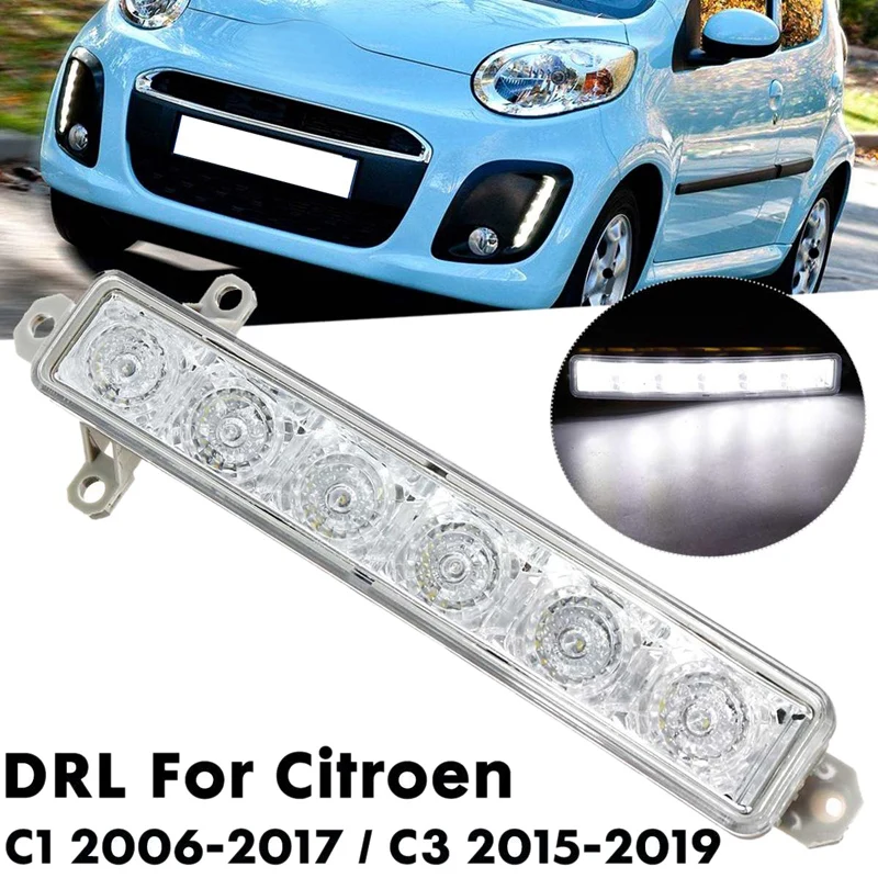 Car 6 LED 6000K Daytime Running Light DRL Clear 9677409380 9677409380 for Citroen C1 2006-2017 C3 2015 2016 2017 2018 2019