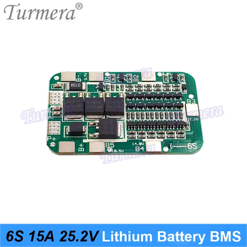 Turmera 6s 25.2v 15a bms 18650 bateria de lítio proteger placa para 20v 25v chave de fenda e 24v massagem arma muscular bateria bloco uso